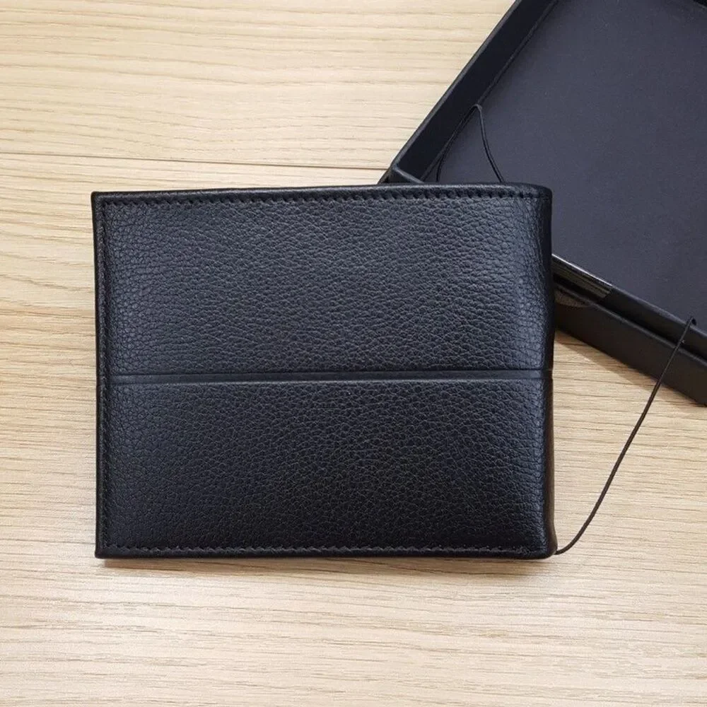 BLOOMINGDALES Mens Solid Black Genuine Leather Wallet Bifold Center Line